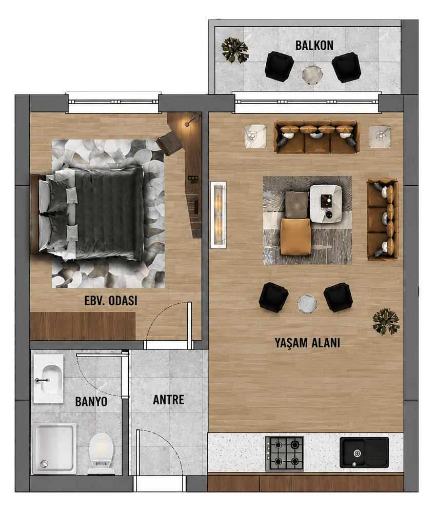 Laviva Plus 1+1 daire kat planı