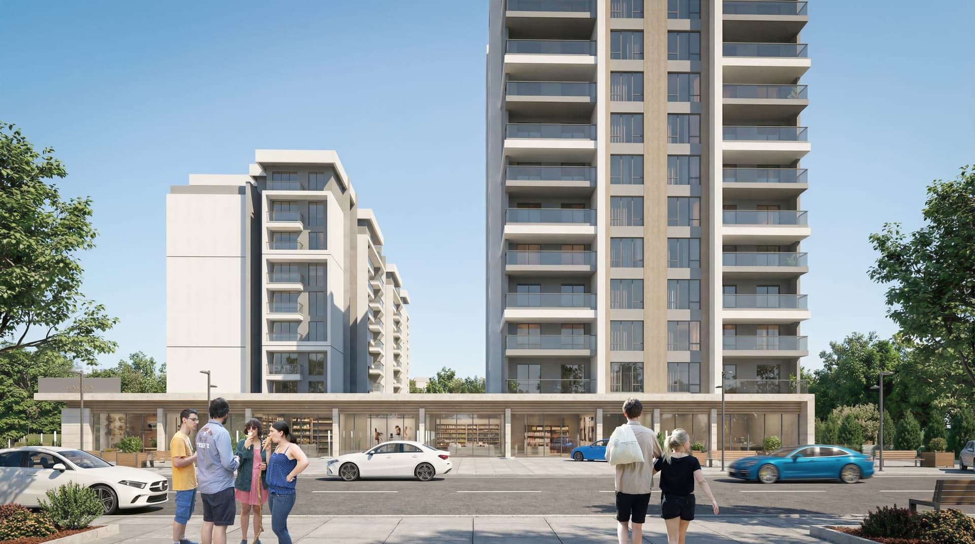 Laviva Plus cadde üstü dükkanlar renderı