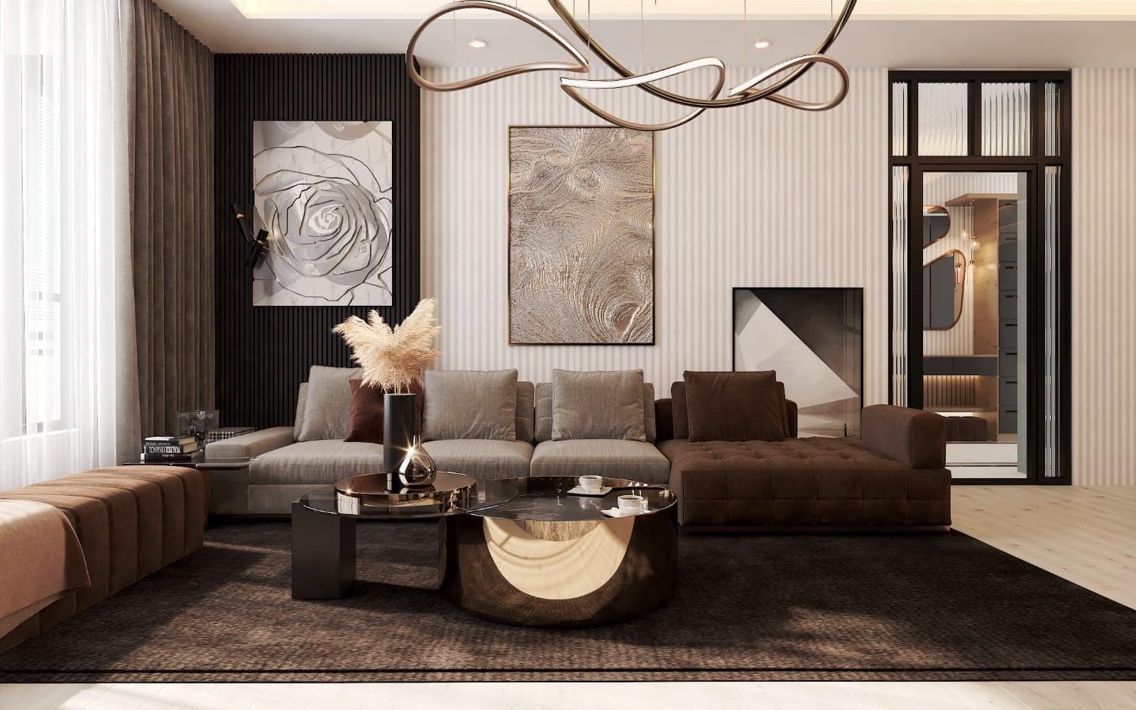 Laviva Zirve salon oturma grubu ve duvar sanatı renderı